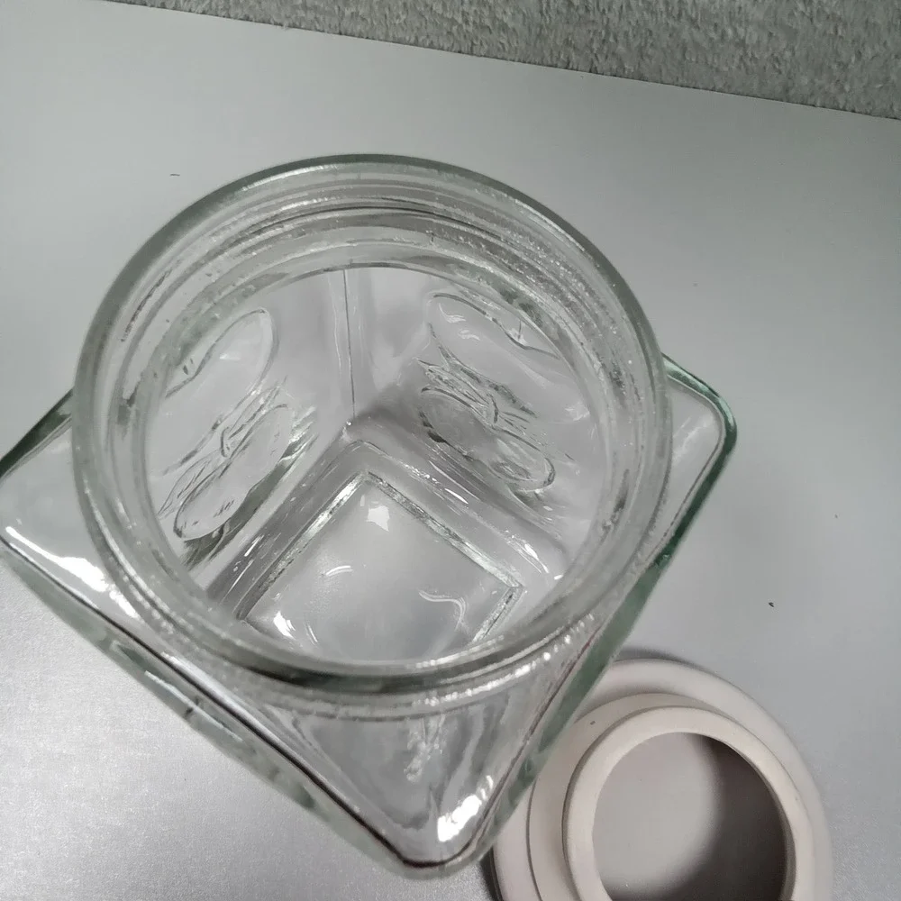 Vintage Style Square Glass Apple Canister Jar with Pink Ceramic Lid 7 Inch‎
